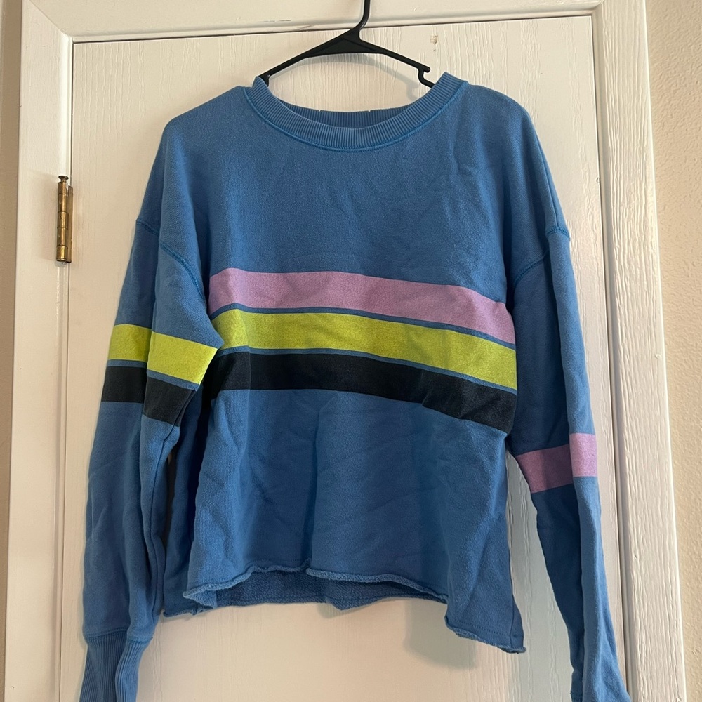 Aerie Blue Sweatshirt with Multicolor Stripes